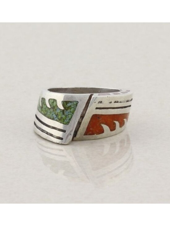 Unbranded Jewelry - Sterling Silver Turquoise & Coral Band Ring Size 5 Woman Teen Child Pinky